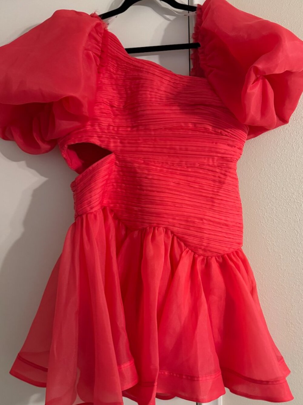 Aje Sculptura Joan Puff Sleeve Mini Dress Rouge Pink US 8 / AU 12